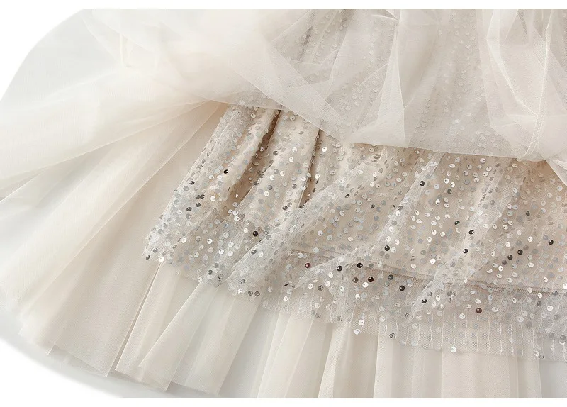MiuKoMiYa Women Mesh Sequin Skirts Long High Waist Black Midi Tulle Skirt With Sequins For Ladies Women's Cake Skirt Ruffle