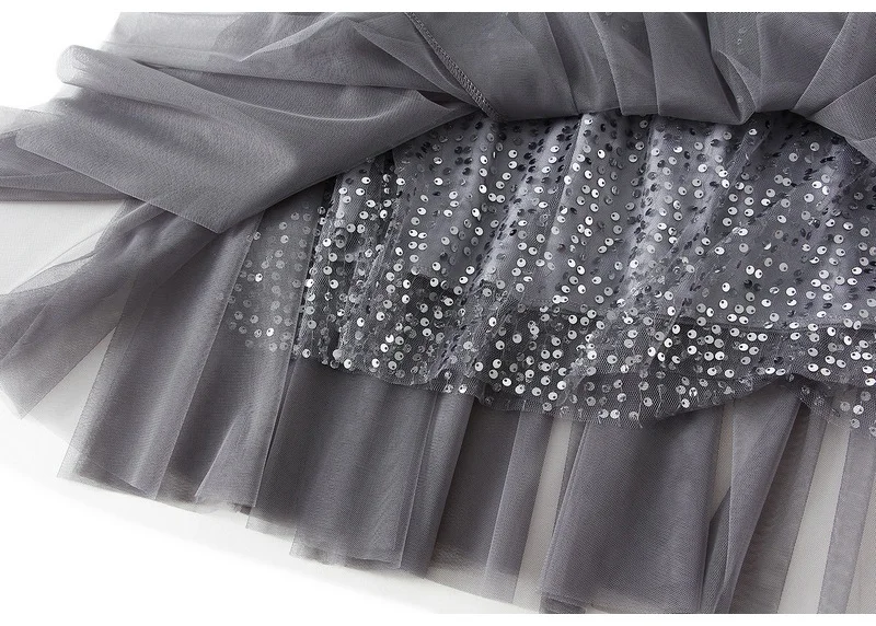MiuKoMiYa Women Mesh Sequin Skirts Long High Waist Black Midi Tulle Skirt With Sequins For Ladies Women's Cake Skirt Ruffle