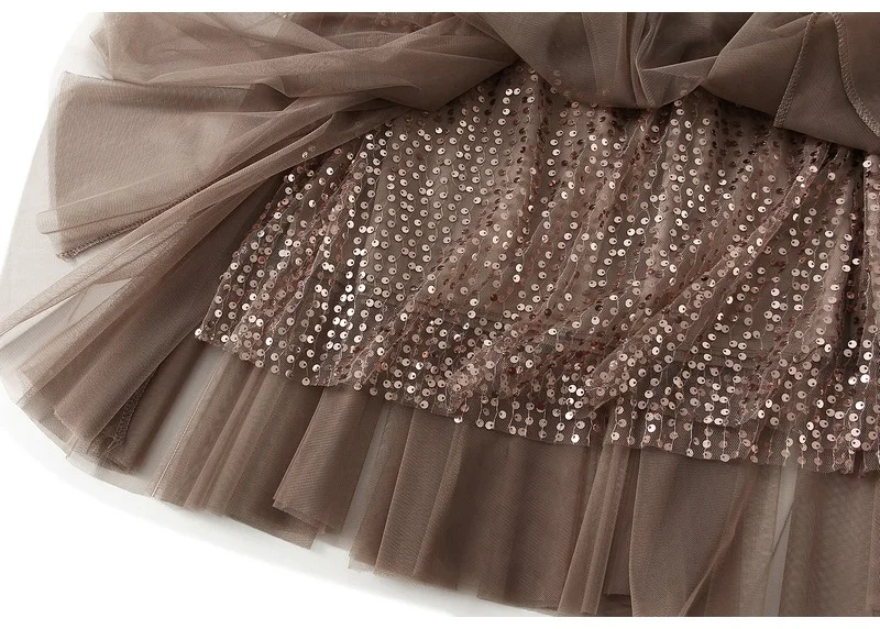 MiuKoMiYa Women Mesh Sequin Skirts Long High Waist Black Midi Tulle Skirt With Sequins For Ladies Women's Cake Skirt Ruffle
