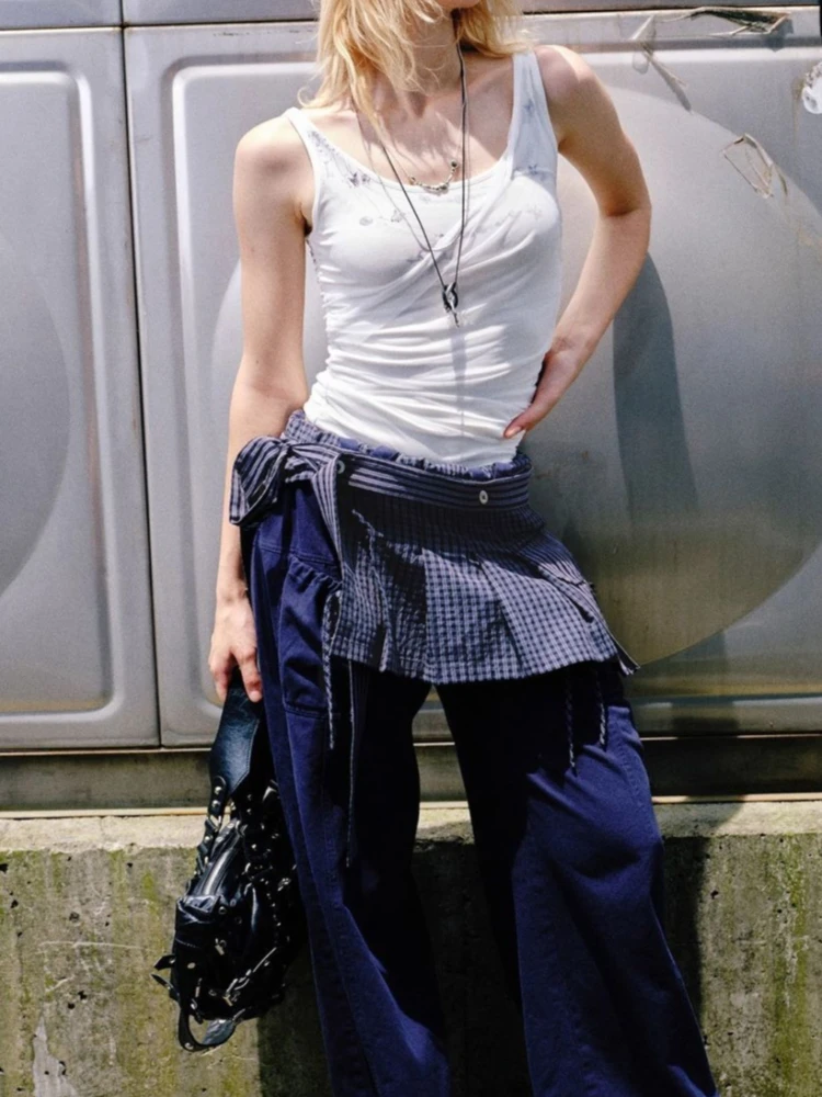 Y2k Harajuku Vintage Skirts Plaid Pleated Bandage Irregular All Match Mini Skirt American Streetwear Punk Gothic Women Clothing