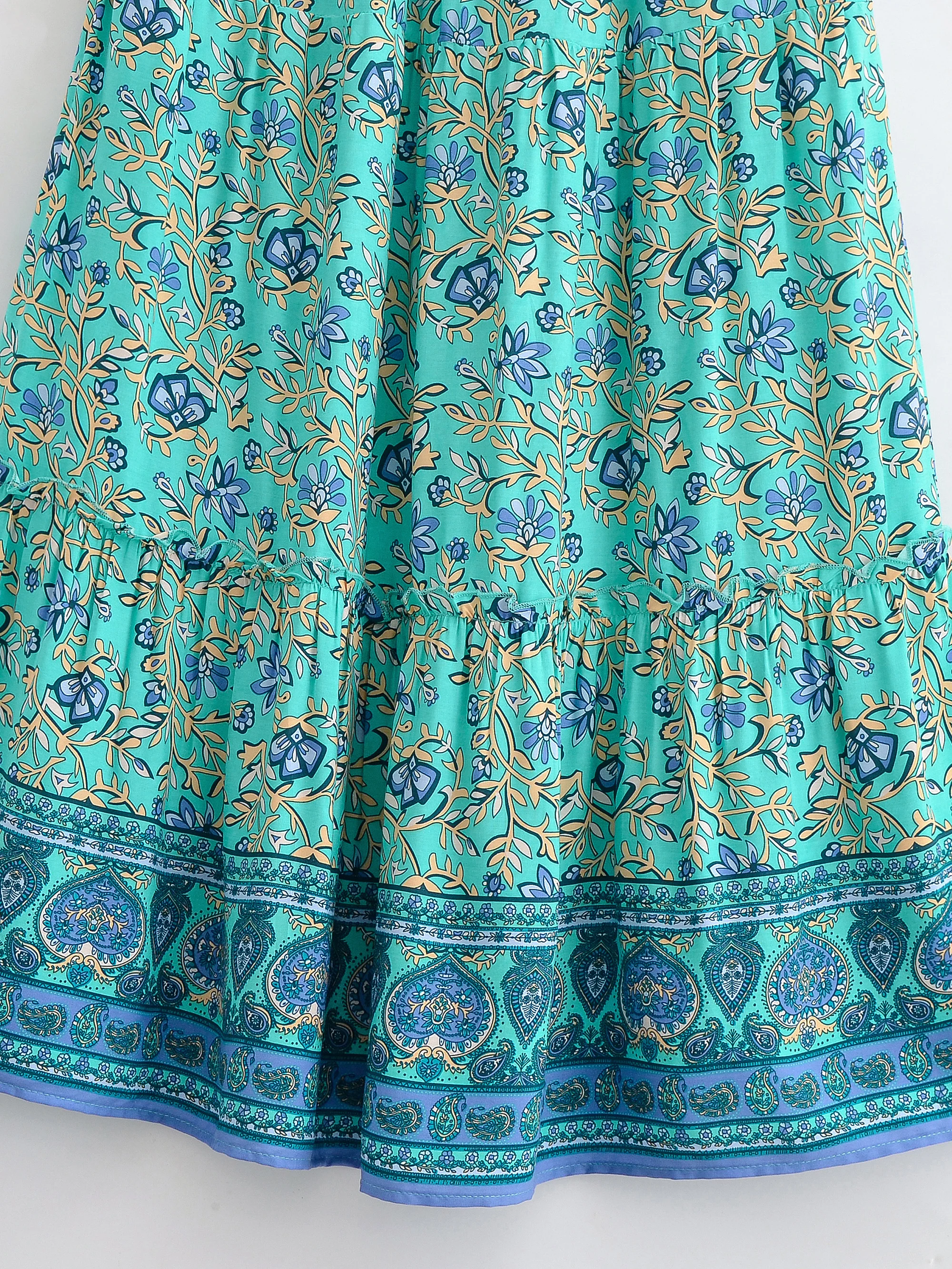 Vintage Chic Women Summer Tassel Elastic Waist Boho Skirt with Pockets Floral Printed Ruffles Beach Bohemian Pleated Maxi Skirts