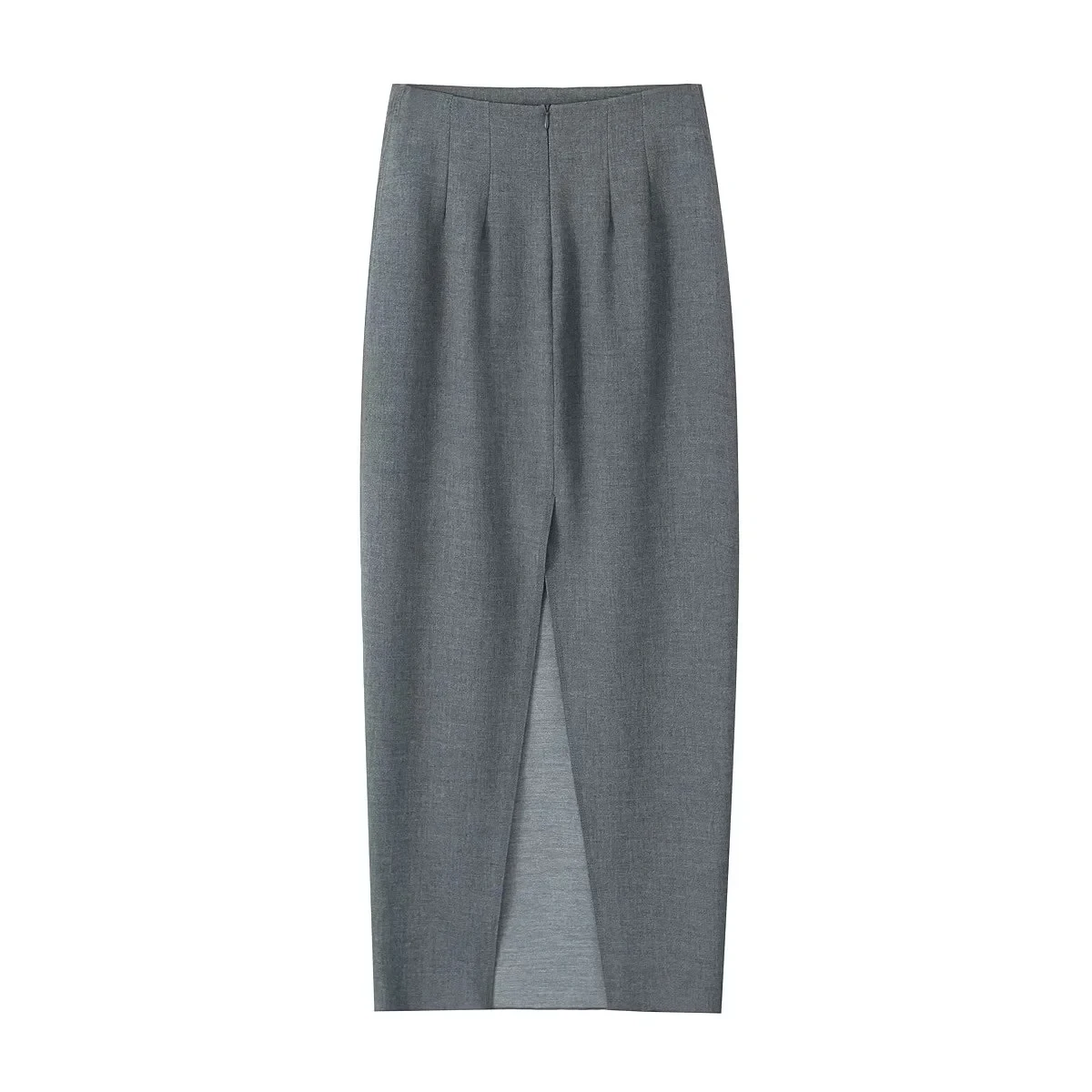 Bazaleas 2024 Elegant Grey Women Long Skirt Official High Waist Package Hip A-line Skirts