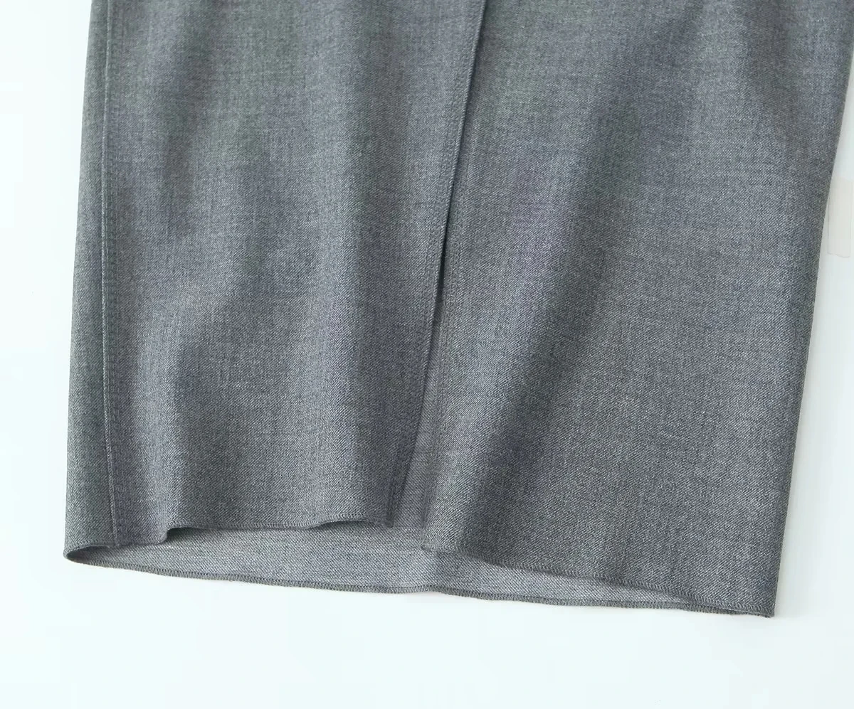 Bazaleas 2024 Elegant Grey Women Long Skirt Official High Waist Package Hip A-line Skirts