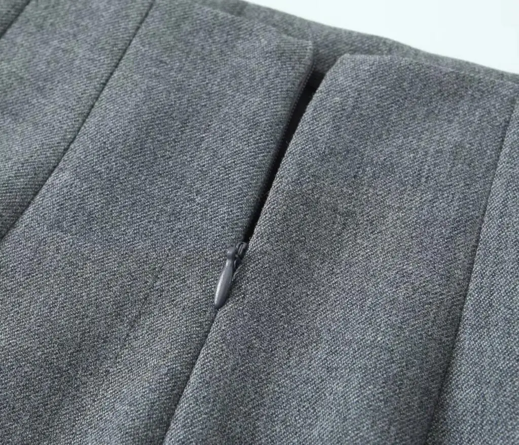 Bazaleas 2024 Elegant Grey Women Long Skirt Official High Waist Package Hip A-line Skirts