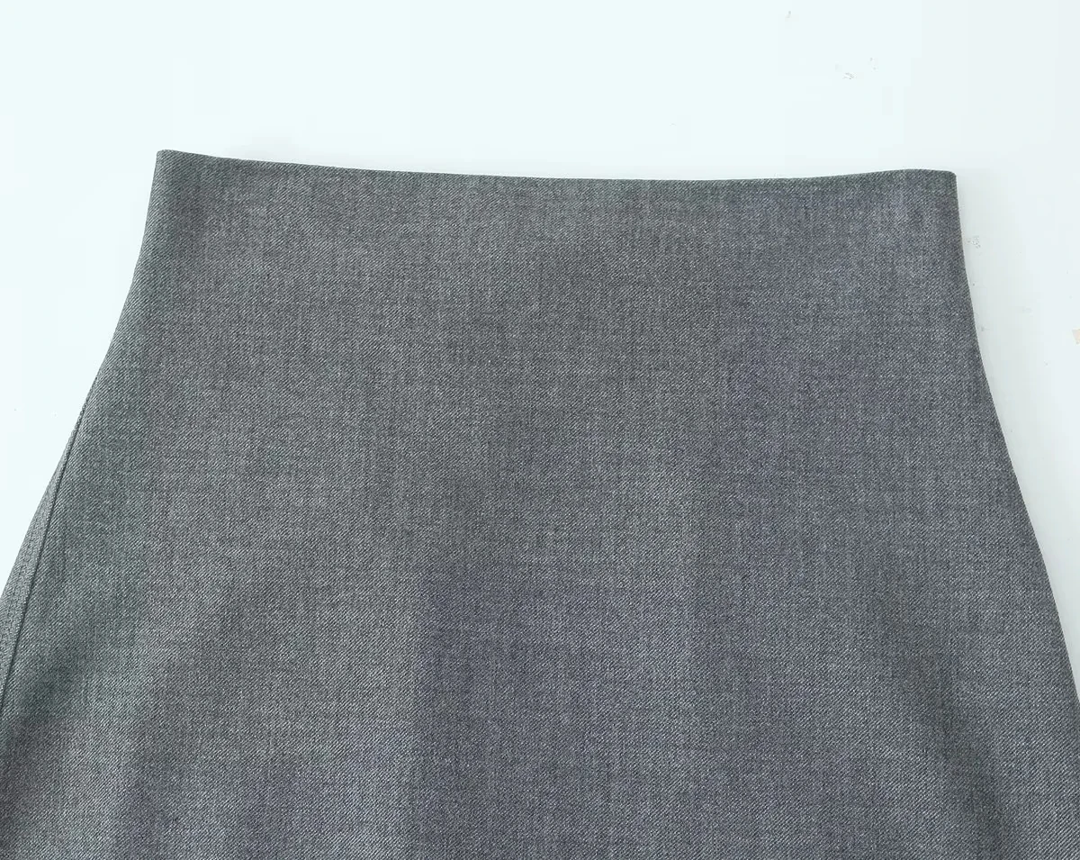Bazaleas 2024 Elegant Grey Women Long Skirt Official High Waist Package Hip A-line Skirts