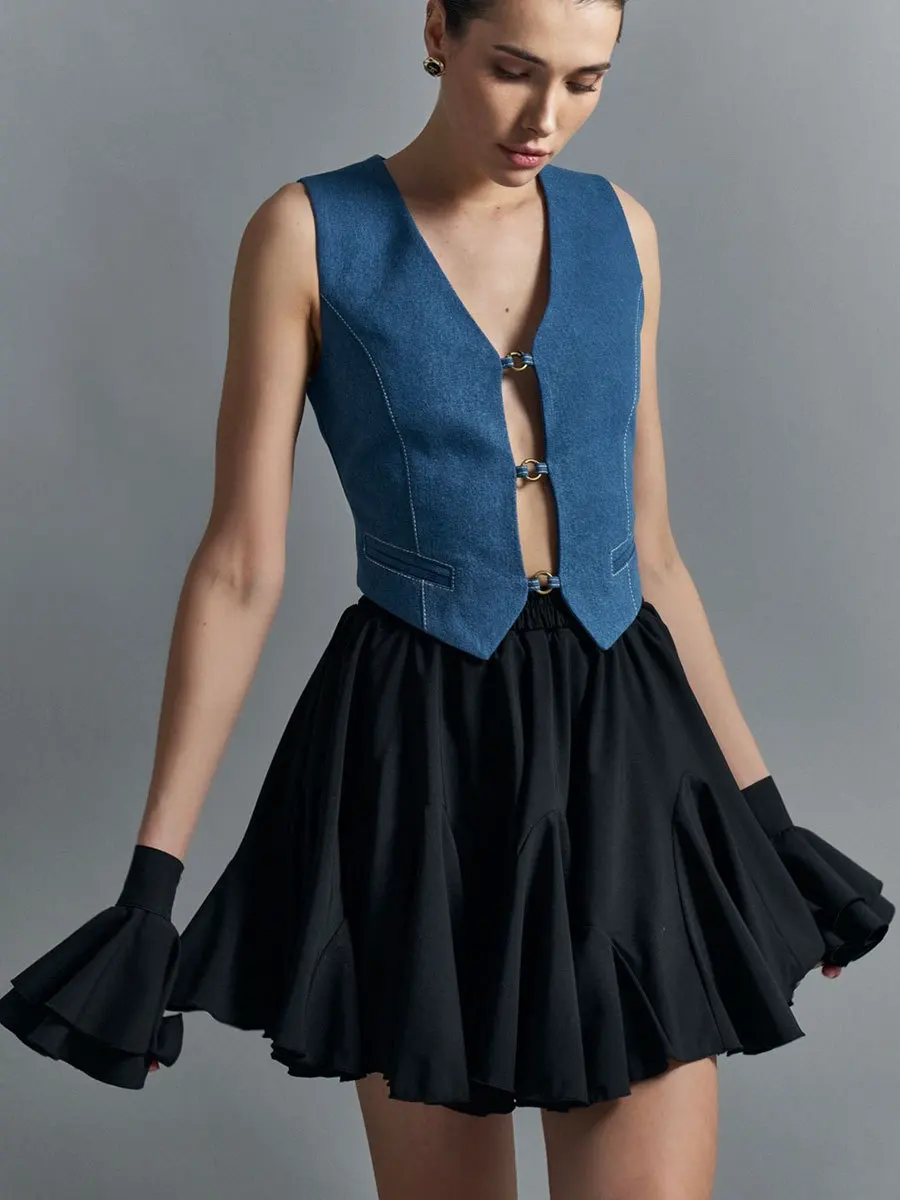 Tuularose Summer Ruffle Short Skirt Women 2025 Summer New Y2k Pleated Patchwork Skirt Casual Streetwear Office Lady Female Skirt