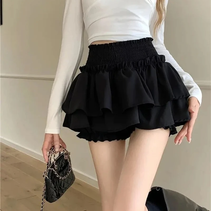 Mini Skirt Cute Sexy Balletcore Elastic High Waist Ball Gown Ruffle Patchwork Lolita Skirt Short Korean Sweet Y2K Women Clothing