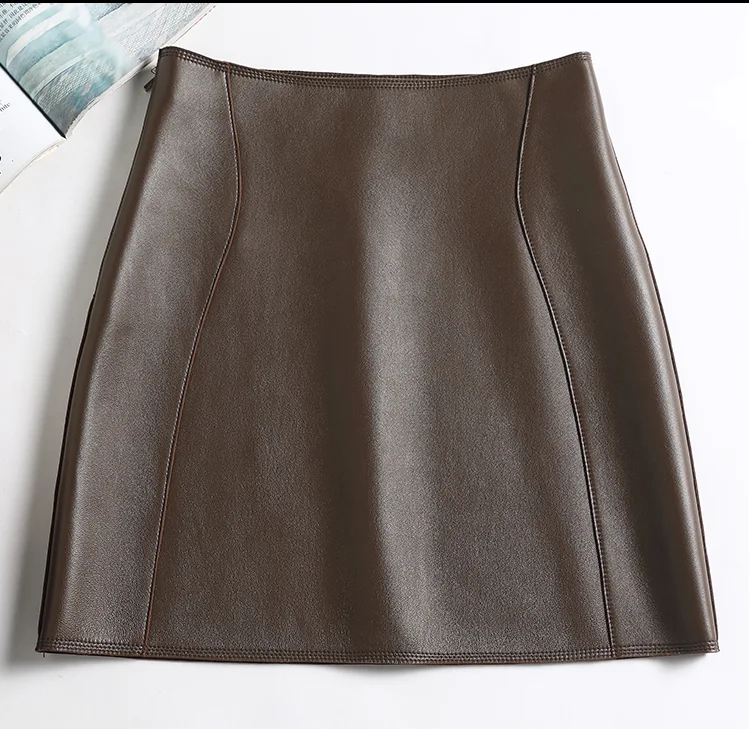 Genuine Leather Sexy Mini Skirt Women 2025 Spring South Korean Fashion High Waist A-line Skirt High street