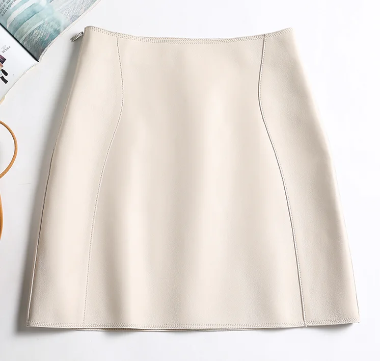Genuine Leather Sexy Mini Skirt Women 2025 Spring South Korean Fashion High Waist A-line Skirt High street