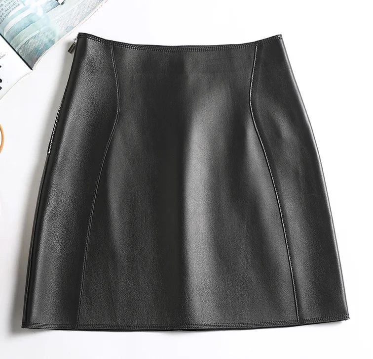 Genuine Leather Sexy Mini Skirt Women 2025 Spring South Korean Fashion High Waist A-line Skirt High street