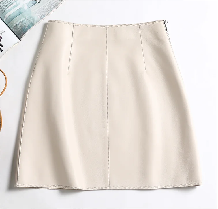 Genuine Leather Sexy Mini Skirt Women 2025 Spring South Korean Fashion High Waist A-line Skirt High street