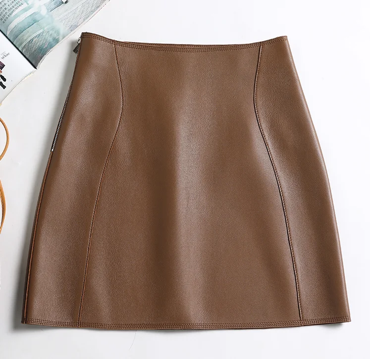 Genuine Leather Sexy Mini Skirt Women 2025 Spring South Korean Fashion High Waist A-line Skirt High street