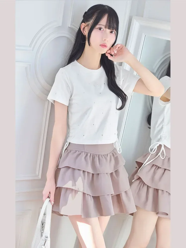 Japanese Style New Spring Summer Ladies Sweet Cake Skirt Solid Color Women's High Waist Slim Elegant Short Culotte Mini Skirts