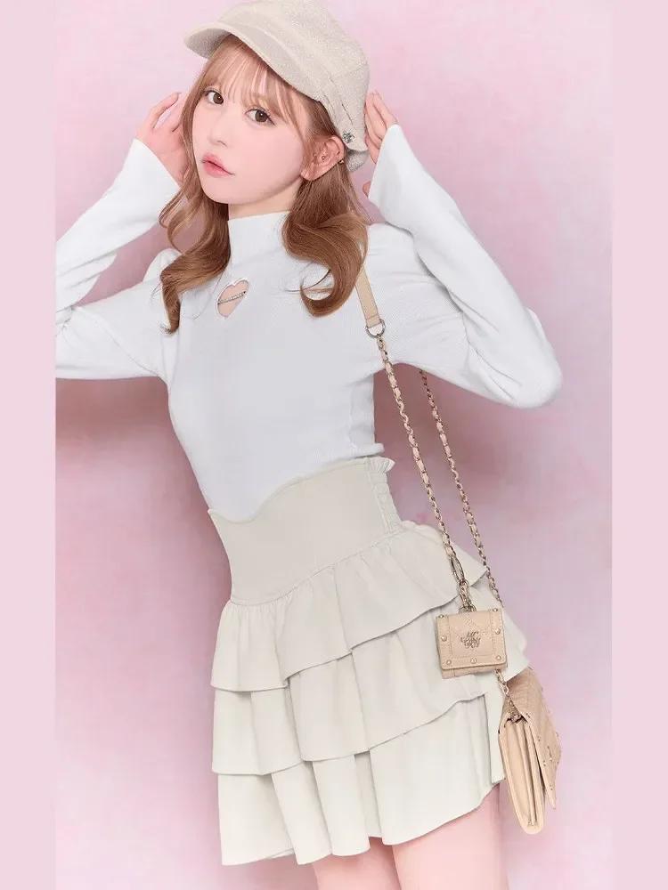 Japanese Style New Spring Summer Ladies Sweet Cake Skirt Solid Color Women's High Waist Slim Elegant Short Culotte Mini Skirts