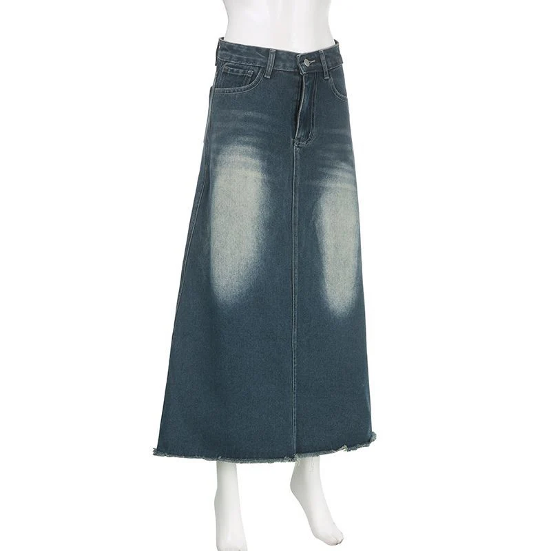 Vinatge A Line Denim Long Skirts Women 2026 Spring High Waist Midi Jeans Skirt Woman Korean Streetwear Loose Skirts Female