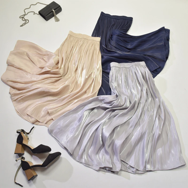 2025 Women Summer White Long Skirt Chic Brand Top Quality Women Pleated Skirts High Waist Women Pink Skirts Faldas Saias Jupe