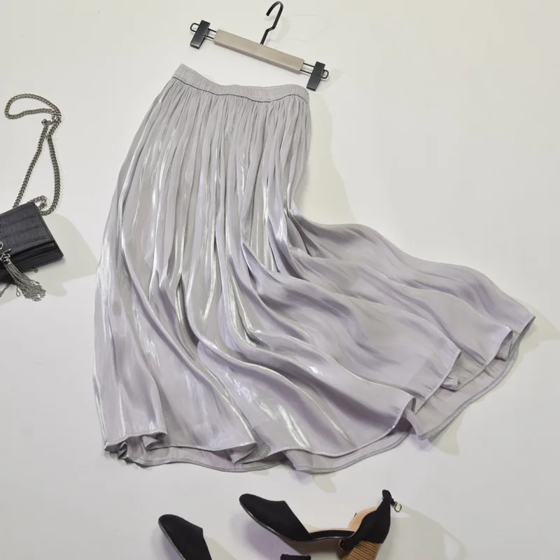 2025 Women Summer White Long Skirt Chic Brand Top Quality Women Pleated Skirts High Waist Women Pink Skirts Faldas Saias Jupe