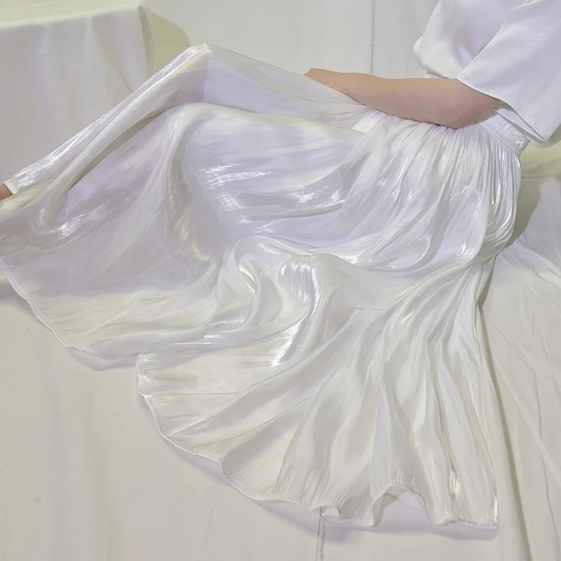 2025 Women Summer White Long Skirt Chic Brand Top Quality Women Pleated Skirts High Waist Women Pink Skirts Faldas Saias Jupe