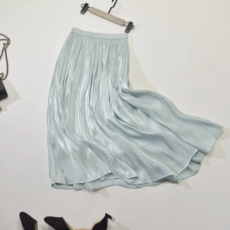 2025 Women Summer White Long Skirt Chic Brand Top Quality Women Pleated Skirts High Waist Women Pink Skirts Faldas Saias Jupe