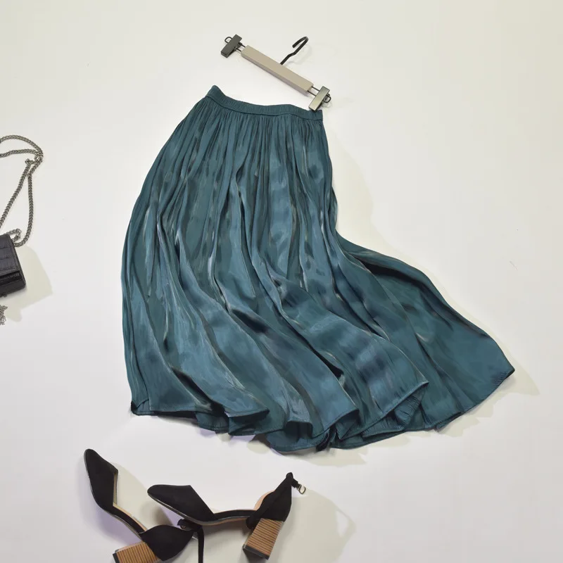 2025 Women Summer White Long Skirt Chic Brand Top Quality Women Pleated Skirts High Waist Women Pink Skirts Faldas Saias Jupe