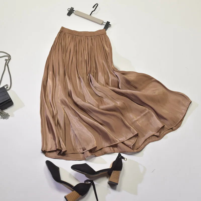 2025 Women Summer White Long Skirt Chic Brand Top Quality Women Pleated Skirts High Waist Women Pink Skirts Faldas Saias Jupe