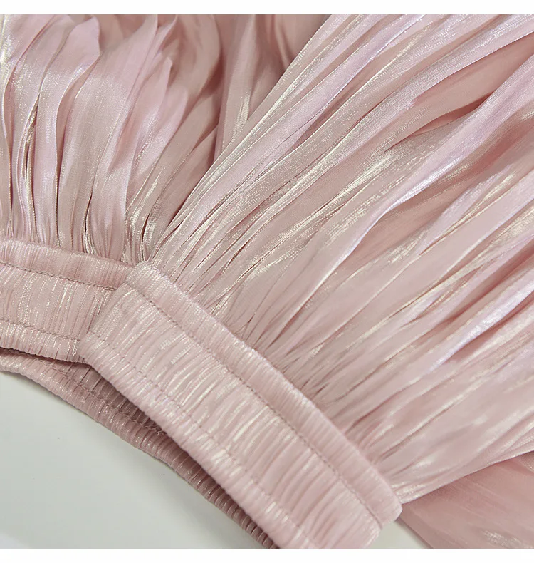 2025 Women Summer White Long Skirt Chic Brand Top Quality Women Pleated Skirts High Waist Women Pink Skirts Faldas Saias Jupe