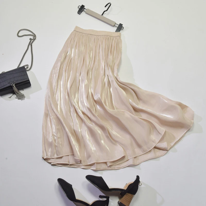 2025 Women Summer White Long Skirt Chic Brand Top Quality Women Pleated Skirts High Waist Women Pink Skirts Faldas Saias Jupe
