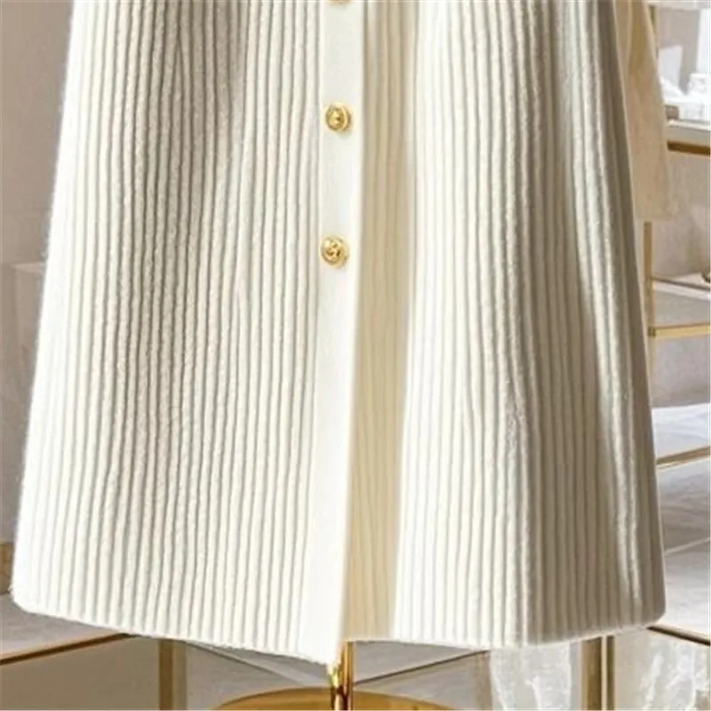 New High End Elegant Knitted Skirt Women Office Lady High Waist Fashion Single Breasted Slim Wrapped Hip Midi Skirt