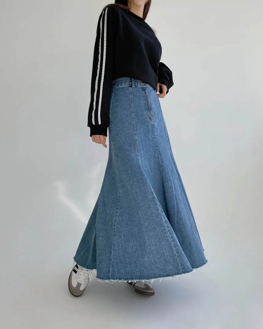 Vintage Black Denim High Waist Long Skirts For Women 2025 Autumn Winter New Fashion Blue Elegant Fishtail Wrapped Hip Jean Skirt