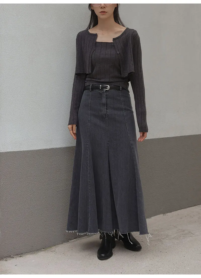 Vintage Black Denim High Waist Long Skirts For Women 2025 Autumn Winter New Fashion Blue Elegant Fishtail Wrapped Hip Jean Skirt