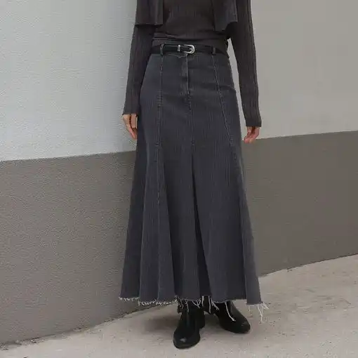 Vintage Black Denim High Waist Long Skirts For Women 2025 Autumn Winter New Fashion Blue Elegant Fishtail Wrapped Hip Jean Skirt