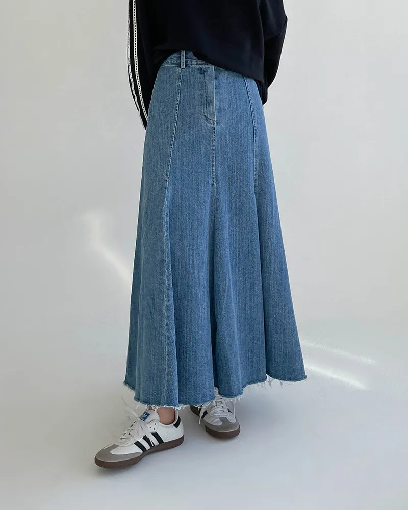 Vintage Black Denim High Waist Long Skirts For Women 2025 Autumn Winter New Fashion Blue Elegant Fishtail Wrapped Hip Jean Skirt