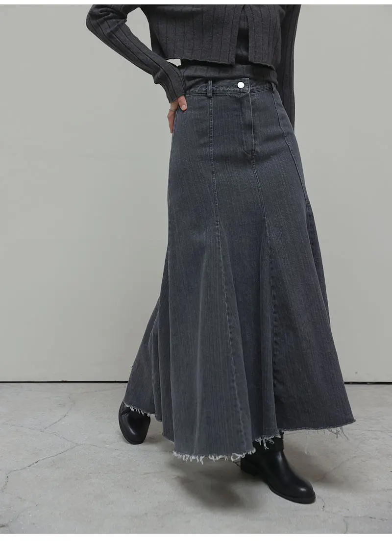 Vintage Black Denim High Waist Long Skirts For Women 2025 Autumn Winter New Fashion Blue Elegant Fishtail Wrapped Hip Jean Skirt