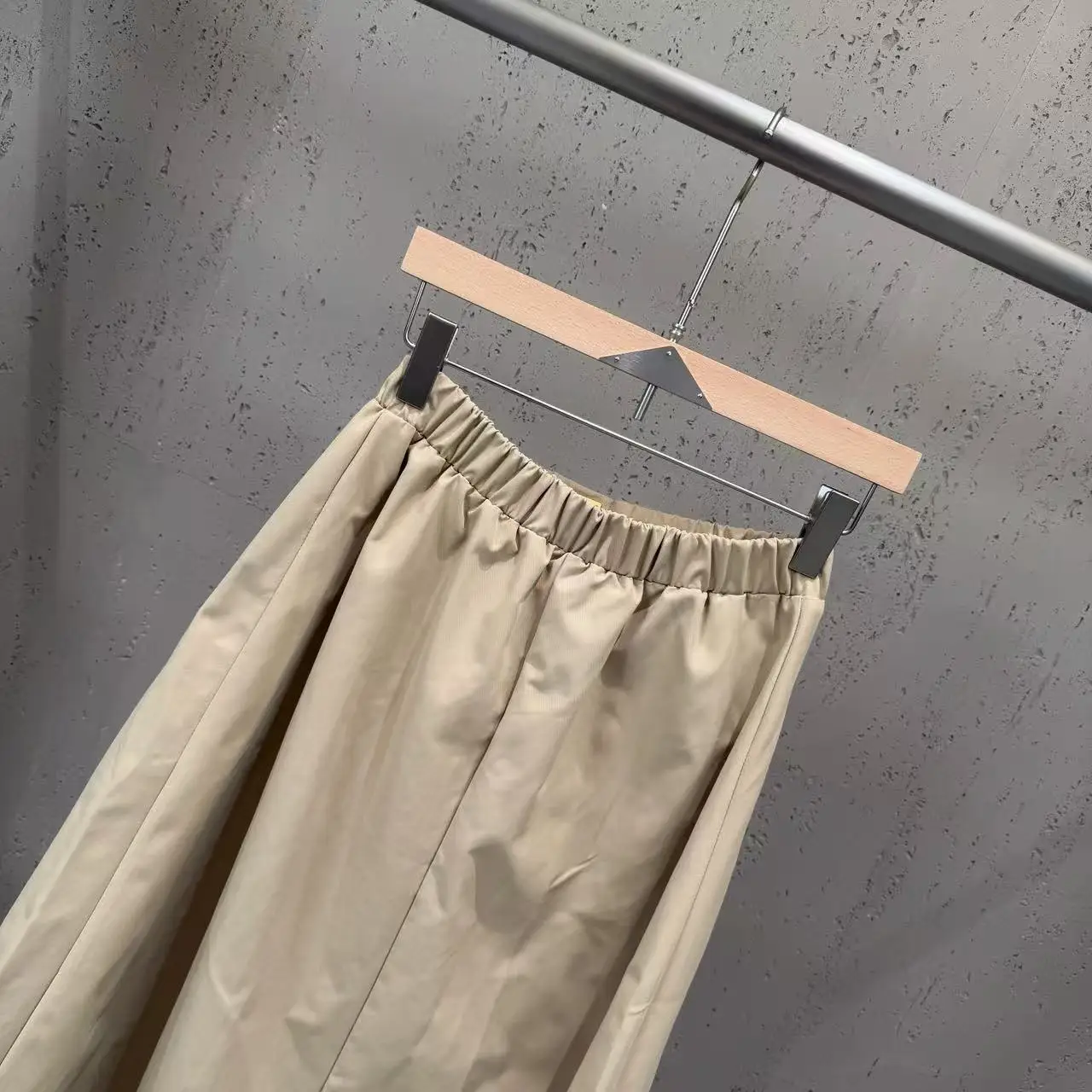 High Street Skirts Women's Retro Double Zipper Pocket Elastic Waist Elegant Style A-line Streetwear Skirt Nylon Fabric