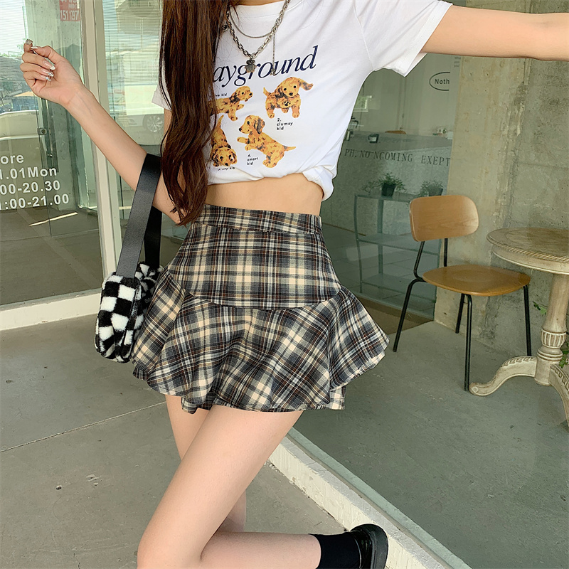 Tiered Mini Skirt Y2K High Waist Tartan Ruffled Plaid Skirt Skort Women Aesthetic Outfit