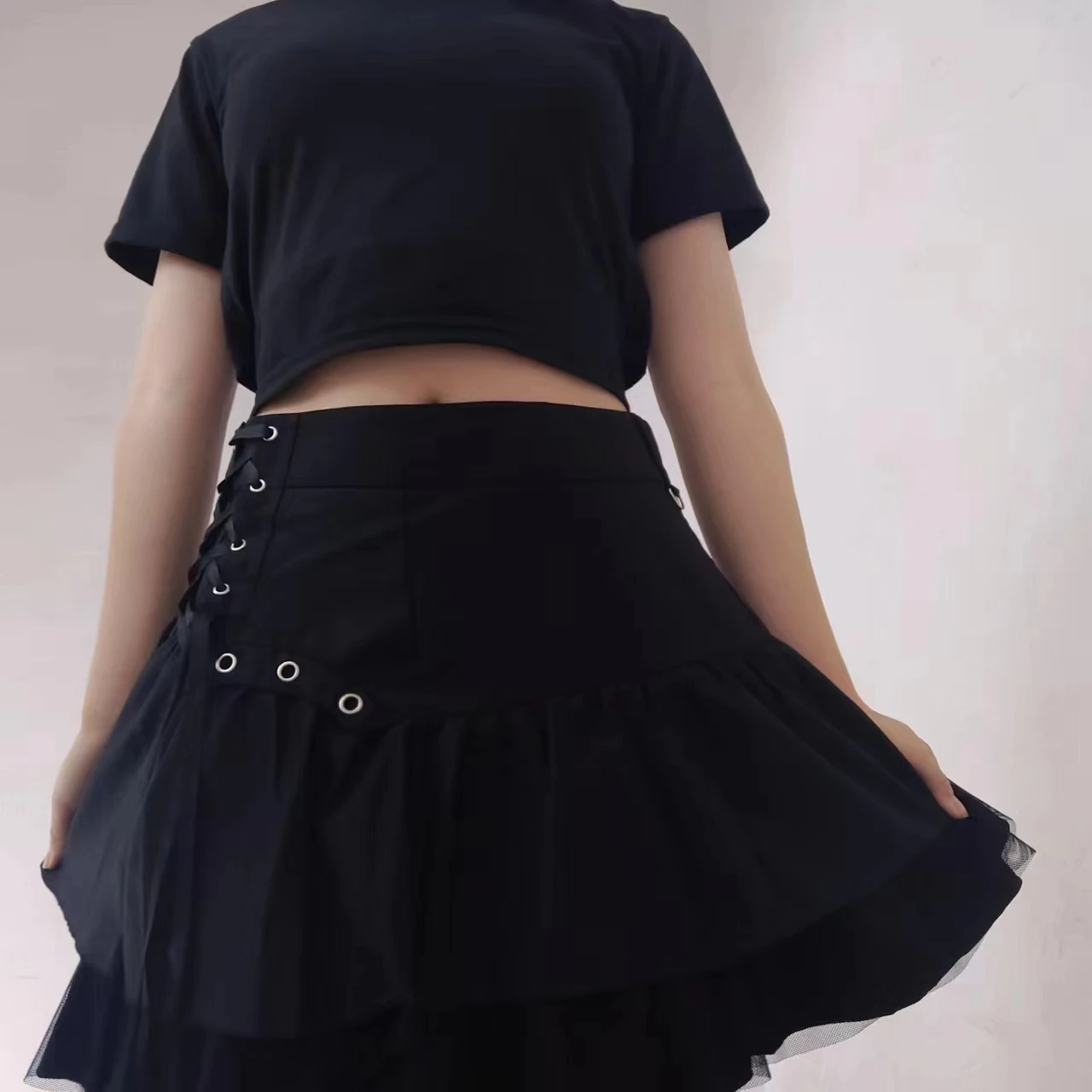 Black Retro Skirt Korean Sweet Kawaii Women Summer Streetwear Ladies Short Skirts Casual All Match Ball Gown Saia Female