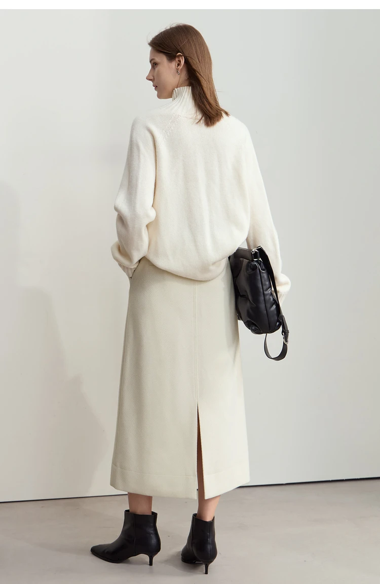 AMII Minimalism Women's Elegant Commuter Skirts with Velvet Belt 2024 Winter Twill Fabric Warm Slit Straight Midi Skirt 12444183