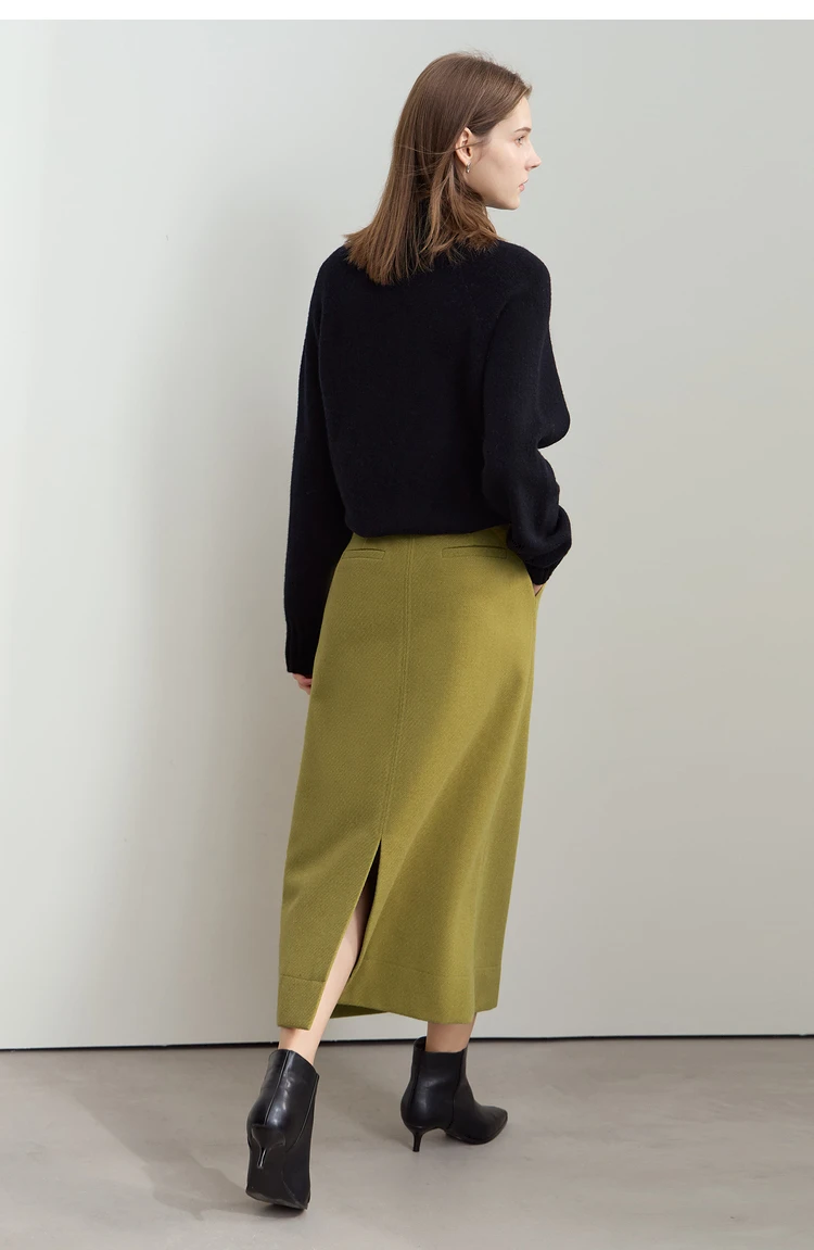 AMII Minimalism Women's Elegant Commuter Skirts with Velvet Belt 2024 Winter Twill Fabric Warm Slit Straight Midi Skirt 12444183