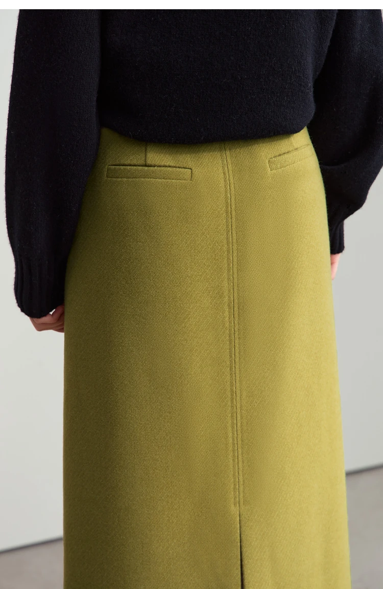 AMII Minimalism Women's Elegant Commuter Skirts with Velvet Belt 2024 Winter Twill Fabric Warm Slit Straight Midi Skirt 12444183