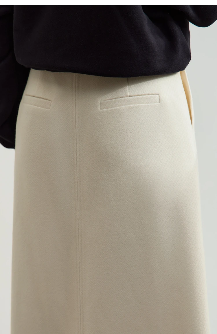AMII Minimalism Women's Elegant Commuter Skirts with Velvet Belt 2024 Winter Twill Fabric Warm Slit Straight Midi Skirt 12444183