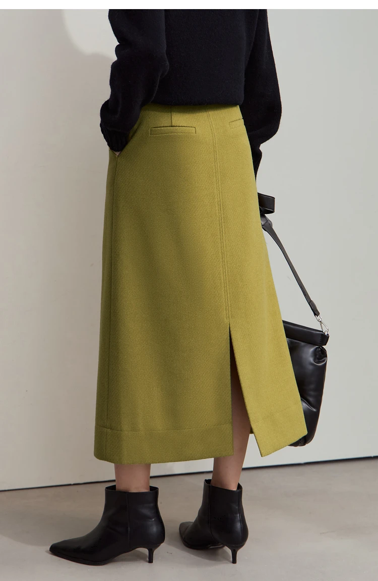 AMII Minimalism Women's Elegant Commuter Skirts with Velvet Belt 2024 Winter Twill Fabric Warm Slit Straight Midi Skirt 12444183