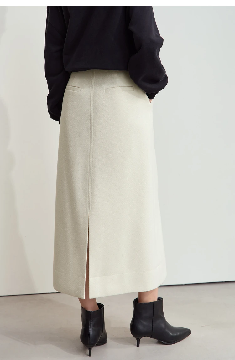 AMII Minimalism Women's Elegant Commuter Skirts with Velvet Belt 2024 Winter Twill Fabric Warm Slit Straight Midi Skirt 12444183