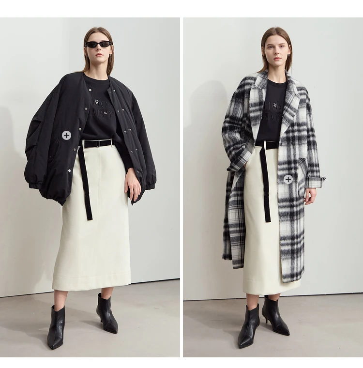 AMII Minimalism Women's Elegant Commuter Skirts with Velvet Belt 2024 Winter Twill Fabric Warm Slit Straight Midi Skirt 12444183