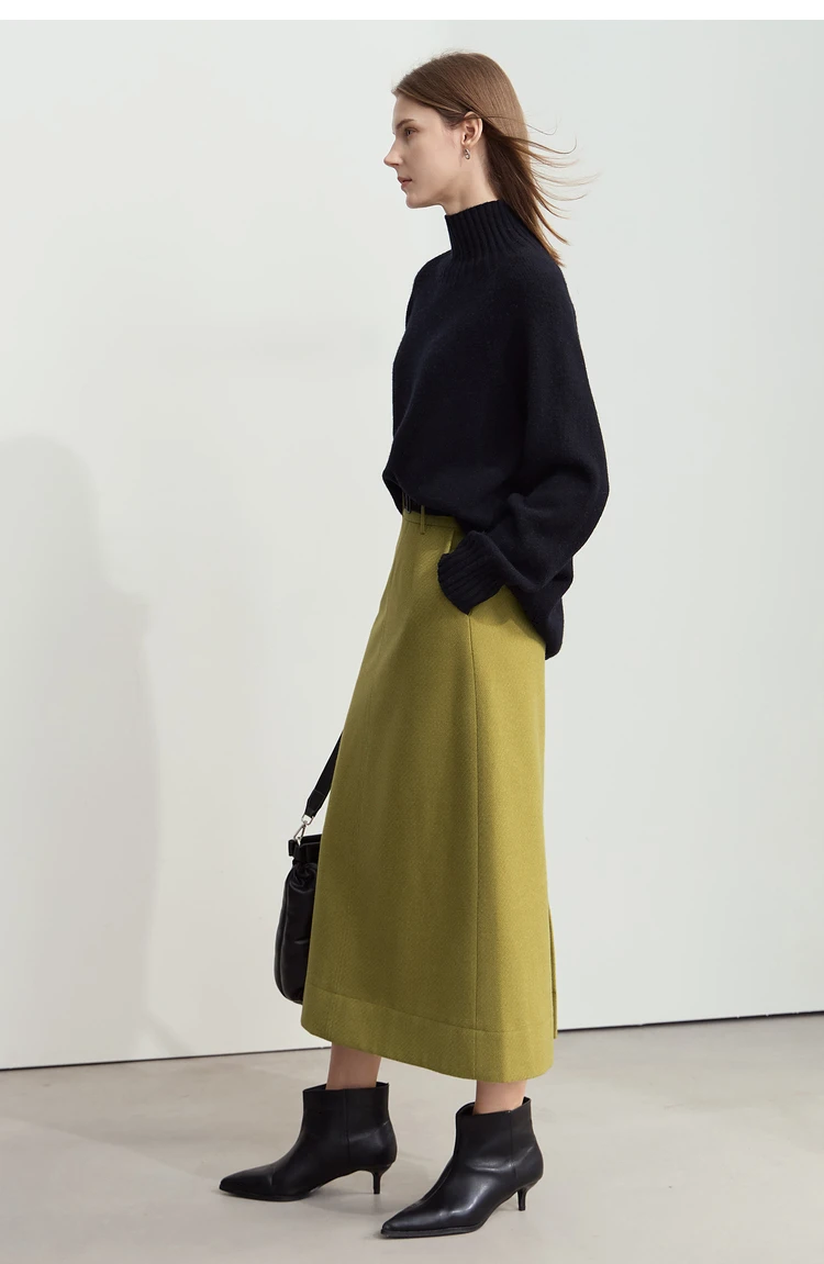 AMII Minimalism Women's Elegant Commuter Skirts with Velvet Belt 2024 Winter Twill Fabric Warm Slit Straight Midi Skirt 12444183
