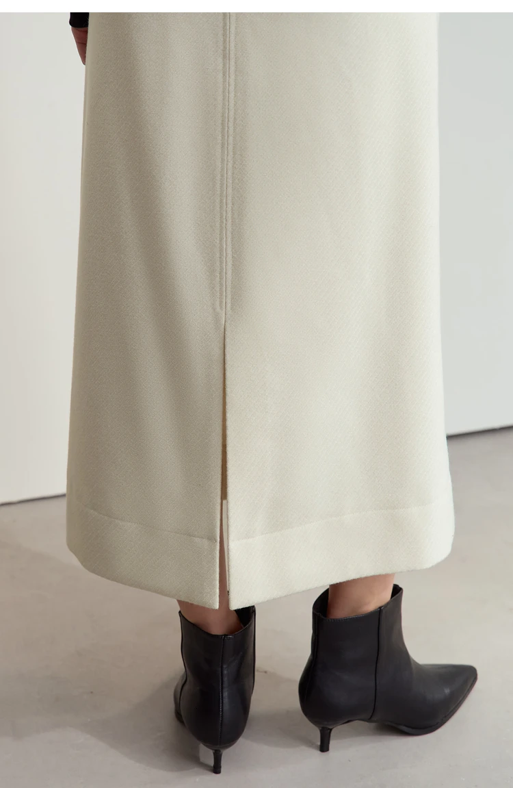 AMII Minimalism Women's Elegant Commuter Skirts with Velvet Belt 2024 Winter Twill Fabric Warm Slit Straight Midi Skirt 12444183