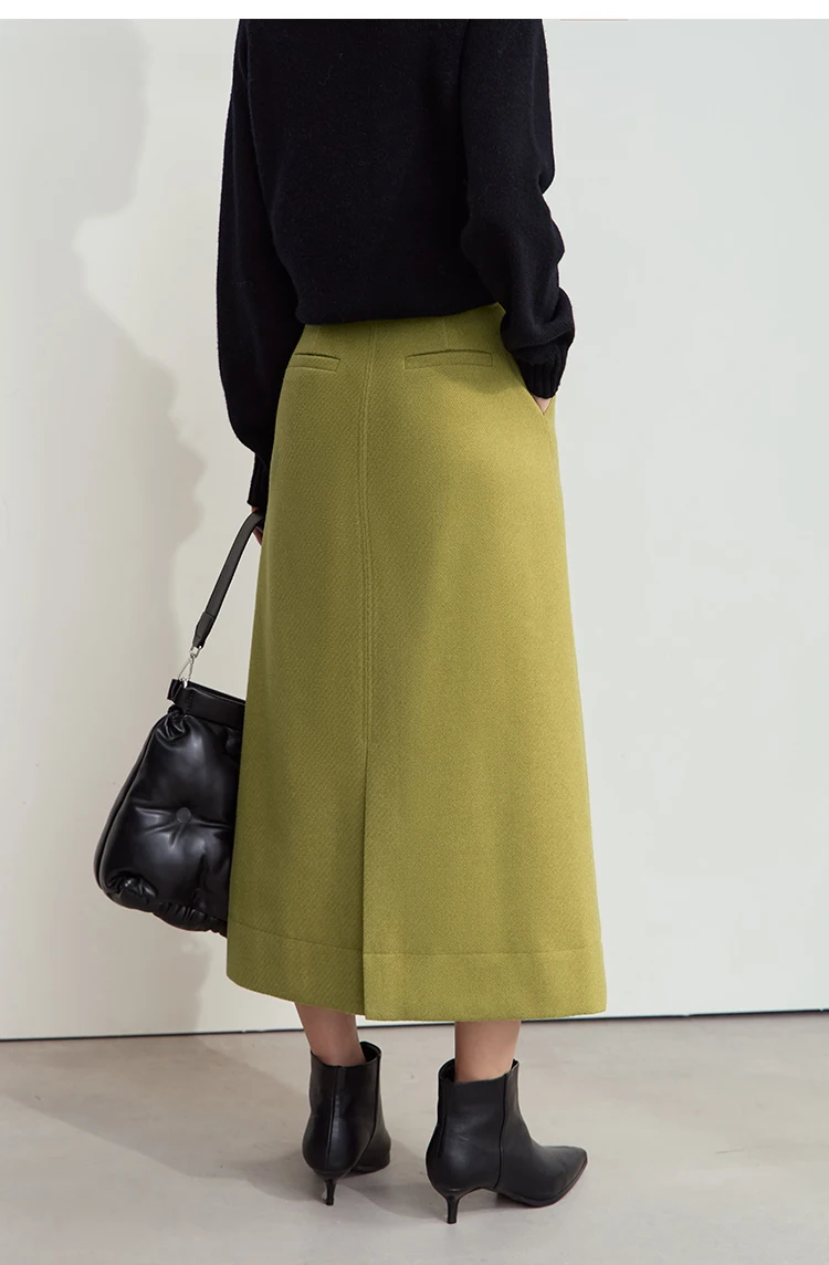 AMII Minimalism Women's Elegant Commuter Skirts with Velvet Belt 2024 Winter Twill Fabric Warm Slit Straight Midi Skirt 12444183