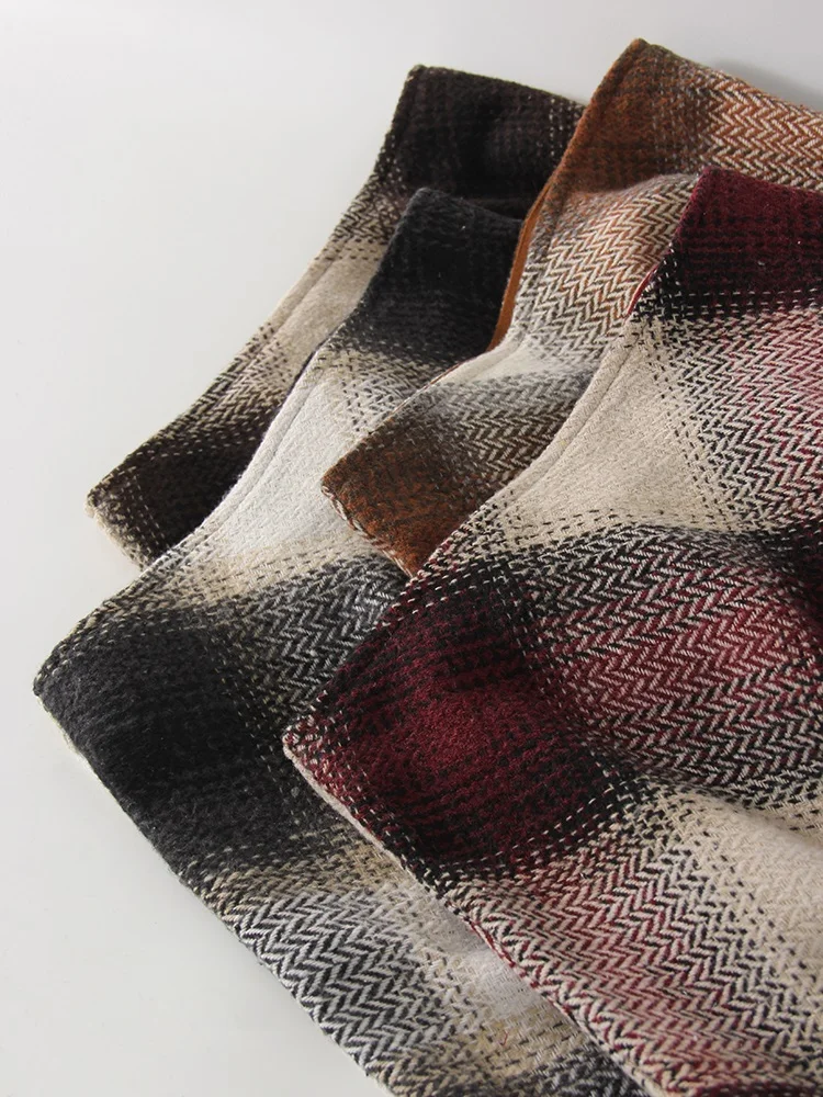 Streamgirl Brown Plaid Woolen Mini Skirts For Women High Waist Orange A Line Umbrella Wool Short Plaid Skirt With Zipper Gray
