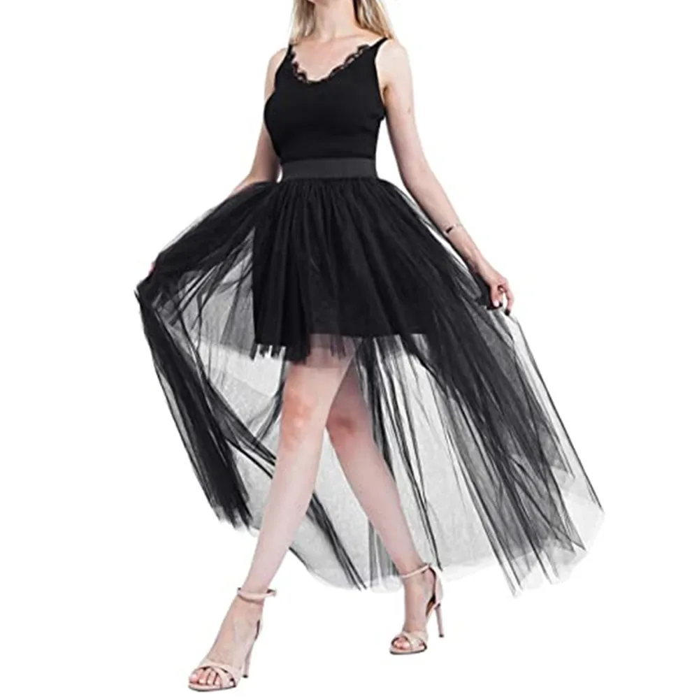 Pink Fluffy Tulle High Low Skirt Puffy Tiered Women's Tutu Skirts Party Night Maxi Dress Cosplay A-Line Petticoat