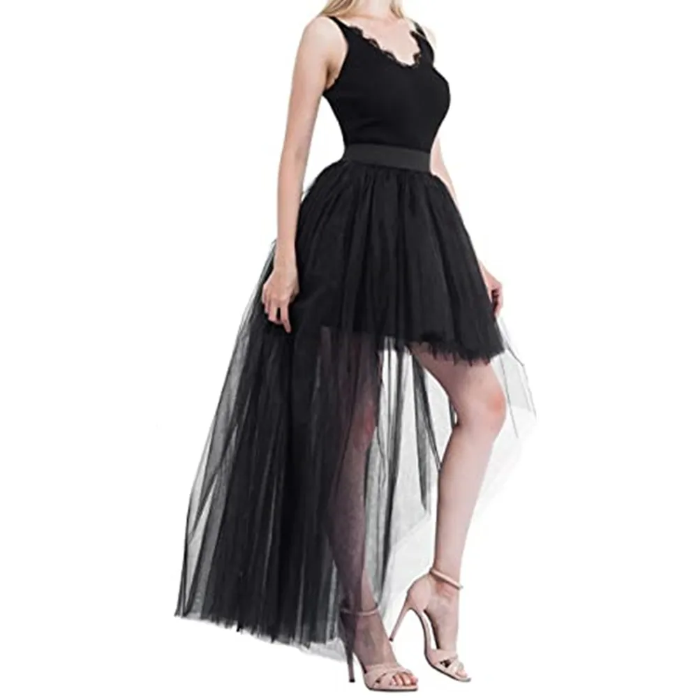 Pink Fluffy Tulle High Low Skirt Puffy Tiered Women's Tutu Skirts Party Night Maxi Dress Cosplay A-Line Petticoat