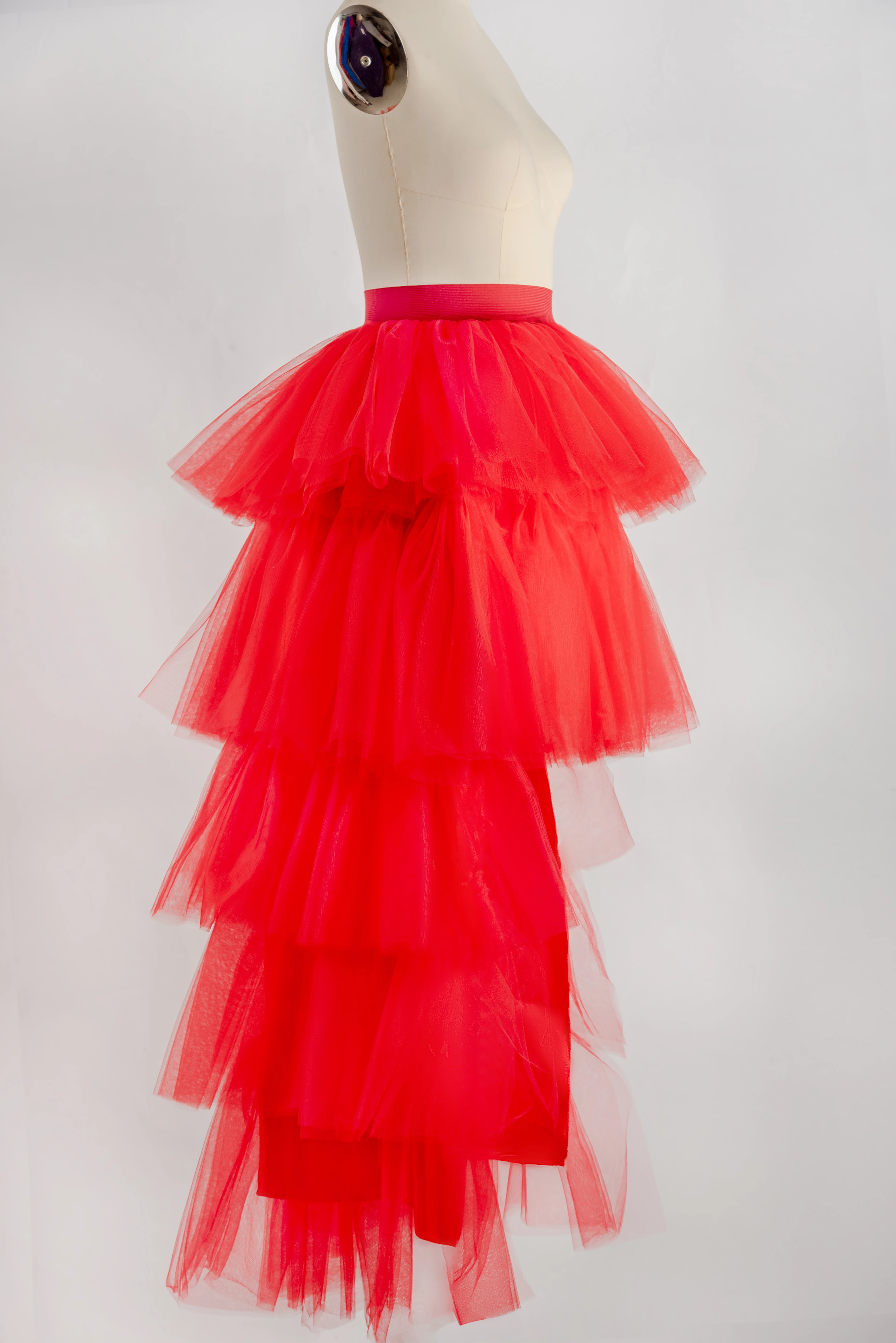 Pink Fluffy Tulle High Low Skirt Puffy Tiered Women's Tutu Skirts Party Night Maxi Dress Cosplay A-Line Petticoat